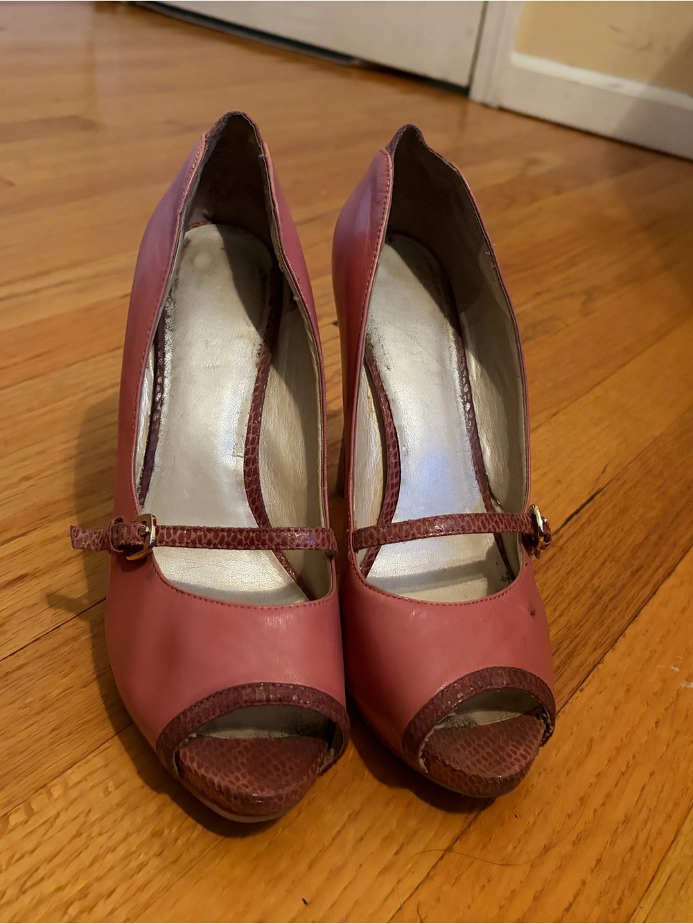 Nine West Rose Pink Peep-Toe Mary Jane Heels